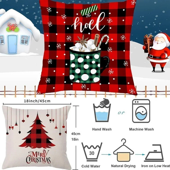 18x18 inch Christmas Decorations Tree  Reindeer Pillow Cushion Covers for Couch - Picture 2 of 9
